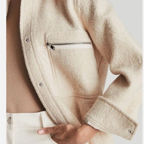 Reiss LIO TEXTURED WOOL BLEND SHACKET Cream Size 2 - Picture 5 of 11